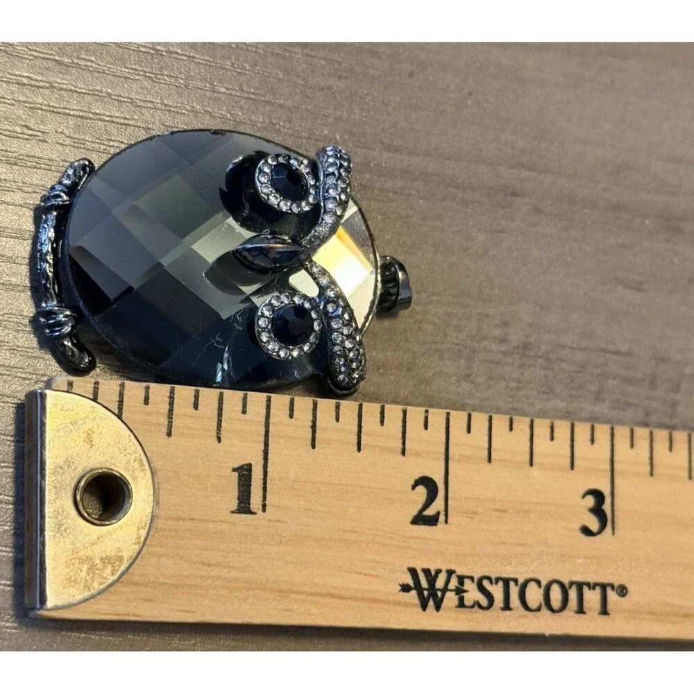 Owl Pendant Charm Black Faceted Rhinestones Silver Gray Tone